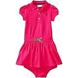 RALPH LAUREN (ラルフローレン)女の子用ポニー刺繍入りリボン付き半袖ワンピース（ブルマ付き） (18months（身長約80-84cm）, ピンク) [並行輸入品]