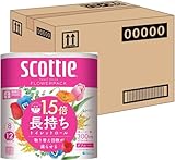 スコッティ 【ケース販売】 紙材 フラワーパック 1.5倍長持ち(8ロールで12ロール分)トイレット ピンク 37.5mダブル ×8パック入り