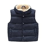 PANCY 子供服 秋冬 袖なし ジャケット 中綿 ベスト 立て襟 裏起毛 厚手 無地 シンプル 男の子 女の子(100cm,ネイビー)
