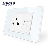 LIVOLO ホワイト AU / US標準、 米国ソケット & コンピュータ ソケット、 強化ガラスパネル,110-220V,119mm78mm,CE認証、-C9C1US1C-11