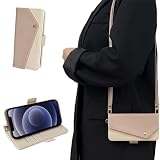Kahper for いphone12 ケース 手帳型 ショルダー iPhone12ケース手帳型 可愛い iPhone12pro ケース 手帳型 おしゃれ アイホン12ケース手帳型 軽量 衝撃吸収 スマホケース iphone 12 PUレザー 全面保護 擦り傷防止 防塵 携帯ケース iphone 12 マグネット式 スタンド機能 カード収納 大人 女性 人気 6.1インチ（アプリコット）