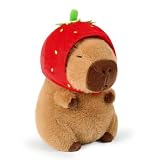 Ditucu かわいいカピバラ ぬいぐるみ ストロベリーハット ソフト カピバラ ぬいぐるみ おもちゃ 抱きしめるギフト 子供用 ブラウン 13インチ
