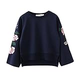 幼児の服花の刺繍Tシャツ 子供の赤ちゃんの女の子の服花の刺繍Tシャツのシャツ+ズボン1セット OVERMAL (140, 紺色の)