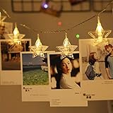 GWCR LEDストリングライト イルミネーションライト 星型装飾　写真クリップ　パーティー　結婚式　誕生日　飾りライト スター　電飾　室内室外　ウォームホワイト(3M、20LED、電池式)
