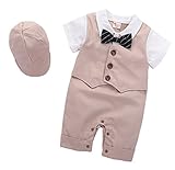 (コ-ランド) Co-land 男の子 ベビー 赤ちゃん ロンパース カバーオール 紳士服 ネクタイ飾り フォーマル 誕生日祝い 半袖 イングランド風 スーツ 90 カーキ