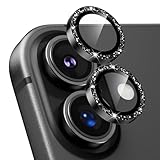 Podick レンズカバー iPhone17用 カメラフィルム キラキラ 9H強化ガラス アルミ合金 耐衝撃 いphone17 カメラ保護 高透過率 キズ防止 露出オーバー防止 全面保護 気泡ゼロ 指紋防止 貼り付け簡単 アイフォン17 対応 独立型レンズプロテクター (17,ブラック)