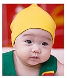 新生児帽子　ビーニーハット　ニット帽子 赤ちゃん 帽子 17色あり (S(0-10ヶ月 、頭囲30-48cm）, イエロー（Yellow）)