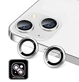 iPhone 14 用 カメラフィルム [Kakuki] アイフォン14 カメラ保護フィルム 薄型 強化ガラス 耐衝撃 独立型 露出オーバー防止 アルミ合金 カメラカバー (iPhone 14, シルバー)