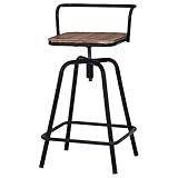 不二貿易 バースツール 背付き 座面高59~69cm 天然木 スチール ブラック 14089