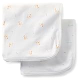 カーターズ Carter's おくるみ コットンブランケット 2枚組 男女兼用 白 きりん＆カメ柄 おくるみ ブランケット 出産祝い [並行輸入品]