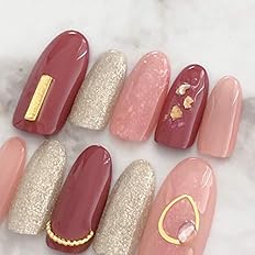 Amazon ネイルチップ ５サイズから選べます 1610 ピンク系ゴールドオーバル バー B J 成人式ルネイル オフィスネイル シンプルネイル すみれいろネイル ネイルチップ 通販