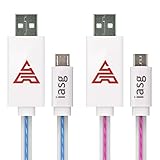 iasg 2xPack Micro USB Cable Flat Visible LED Lighted Up illuminated Data Sync Charging Cable for And