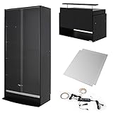 【福袋】【地球家具】フィギュアラック「ワイド」新シリーズセット 幅83cm 奥行39cm 【正規品】[鍵付きコレクションケース] [耐震]（引き戸 ハイタイプ本体+上置きロータイプ+背面ミラー+LED） ブラック