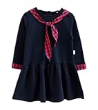 WIN 子供服 女の子 秋服 韓国スタイル フレア ドレス フォーマル 発表会 結婚式 入園式 パーティー 普段着 お出かけ チュック柄 (120cm)