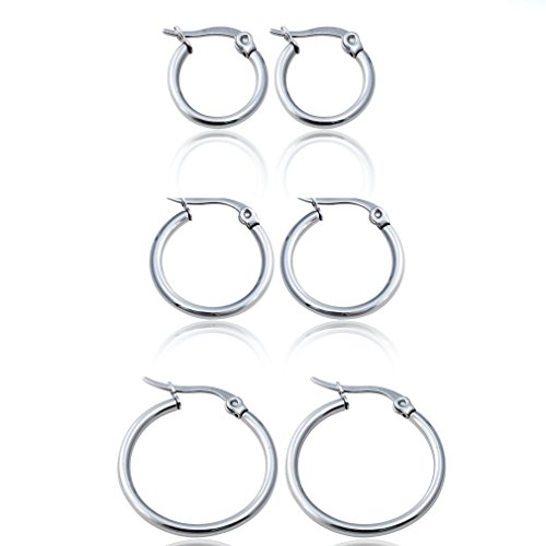 Jstyle[ジェイスタイル] 【三ペアセット】　レディース　ピアス　フープ　ステンレス製　サイズ：12mm/15ｍｍ/20ｍｍ　(色：シルバー)