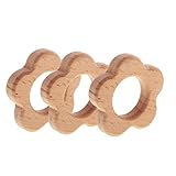 Lovoski ティースリング　おしゃぶり　花形　キュート　つかみおもちゃ　形状認識　木製　3個入り