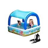 FIELDOOR 屋根付き ビニールプール ベビー 家庭用プール 140cm×140cm ＆ AC電源式電動エアーポンプ