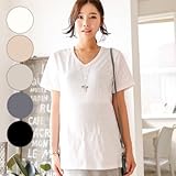 マタニティウェアベーシックVネック半袖Tシャツ SOT5125 FREE(フリー) BLACK(ブラック)
