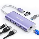 UtechSmart USB Cハブ イーサネットマルチポートアダプター 6イン1 USB C - HDMIドック Macbook Pro/Air、Chromebook、Dell XPS、HP、Type Cデバイスに対応 (ギガビットイーサネット 100W PD 4K HDMI USB 3.0) パープル