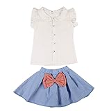 Domybest子供服　女の子　スカート　セットアップ　子供ドレス　フリル袖シャツ+スカート　上下 2点セット プリーツスカート　蝶結び　 キッズ服　赤ちゃん　ガールズ　カジュアル　通園　通学　お出か