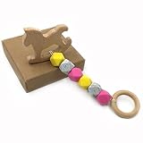 Kissteether ベビーテザーカスタムオーガニック木製のトロイの木馬は、遊ぶジムおもちゃ赤ちゃん歯があるおもちゃシリコーンテイザー BPA無料DIY赤ちゃん歯があるおもちゃ (トロイの木馬)