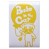 イエロー（黄色） 犬 パグ タッチ 風船 Baby in the car ベビー イン ザ カー ベビーインカー ステッカー 窓ガラス用シールタイプ 車 ...