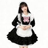 [AOTYP] メイド服 コスプレ 可愛い メイドコスチューム ショート丈 長袖 ロリータ ワンピース 大きいサイズ ハロウィン 仮装 レディース 蝶結ぶ パーティー イベント 演出服 ブラックS
