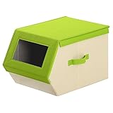 積み重ね可能 布製 BOX 衣類収納 おもちゃ入れ 折りたたみ ケース 箱 〔窓あり〕 幅30cm グリーン