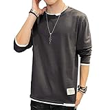 Aroniko 長袖 tシャツ メンズ カットソー ロンt レイヤード 100%綿 ゆったり カジュアル 無地 ファッション 丸襟 快適 大