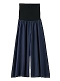 Angeliebe エンジェリーベ マタニティ フィット 麻 混 ワイド パンツ 産前 産後 対応 妊婦服 ズボン 7号 ネイビー