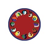 Joy Carpets Kid Essentials Early Childhood Border Round Joyful Faces Rug Red 7'7 [並行輸入品]