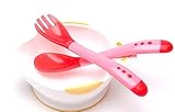 2Pcs/Set Baby Safety Temperature Sensing Spoon Flatware Feeding Spoon Thermal Discoloration Pink by 