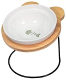 PetStyle えさ皿 猫 犬 皿 餌入れ フードボウル ペット 猫用 犬用 ご飯皿 お皿 水飲み 食器台 食べやすい 傾斜 陶器 アイアンバンブースタンド 小型犬 成猫 (シングル/お魚柄)