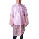 長袖スタイルピンクプラスチックフード付きレインコートポンチョ