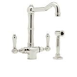 Rohl A1679LMWSPN-2 Country Kitchen Single Hole Faucet with Metal Levers Sidespray and Column Spout, 