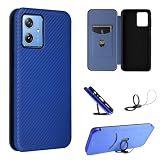 Motorola Moto G64 5G / G64Y 5G ケース 手帳型 薄型 炭素繊維カバー TPU 保護バンパー SIMフリー softbank au 全対応 モトG64 専用カバー 財布型 マグネット式 カード収納 落下防止 ホルダ 横開き モトローラ G64y フリップケース 液晶保護フィルム付き (ブルー, Moto G64 5G)