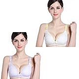 【hanano】産前 産後 ノーストレス 授乳ブラジャー 前開きノンワイヤー やさしい綿 妊娠期 マタニティ ナイト ブラジャー 1枚 2枚セット (S(75), セットC(シンプル))