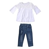 thefoundキッズ用ガールズ服セットOff Shoulder Floral Cropトップス+穴デニムジャン・2pcs服装子供Sunsuit カラー: ホワイト