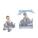 Lunaura Baby Keepsake - Set of 12 Boy Baby Holding Pacifier Sitting on Elephant Favors - Blue by Lun