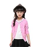 子供服 シンプル 無地 人気カーディガン 女の子 ニット 長袖 セーター 丸首 全4色 (150, 桜色)