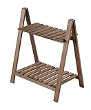ZENGAI シンプルな2階建てのソリッドウッドの花の棚、木製の花のポットフレーム、レトロホワイトラダーのフラワーラック、バルコニー木製の花のポットフレーム フラワースタンド ( 色 : A )