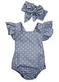 Ma&Baby Baby Girls Kid Lace Romper Backless Sunsuit Ruffle Sleeve Dress (6-12 Months Polka dot) [並行輸