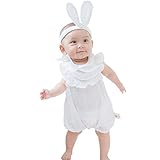 Mikistory ベビー服 新生児 女児 夏 出産祝い 女の子 子供服 綿100% ジャガードコットンボディースーツ幼児 夏の花袖歩くと登るかわいいプリンセスシャツラウンドネックレースボディスーツ 