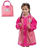 レインコート女の子 男の子 キッズ バイザー付き raincoat 子供用 防水 カッパ リュック 対応 通学 雨具 携帯ポーチ 付き (S, ローズ)