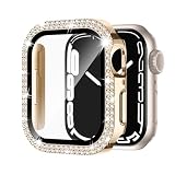 Adepoy コンパチブル Apple Watch ケース 44mm キラキラ アップルウォッチカバー Series 6/5/4/SE 保護フィルム付き ダブルダイヤモンド ピカピカ Apple Watch 6/5/4/SE ケース iwatch用 光沢感 お洒落 シルバー 44mm