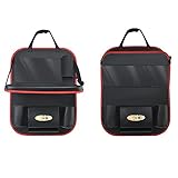 車用シートバックポケット カー 後部座席 収納バッグ レザー製 赤色エッジ　2個セット