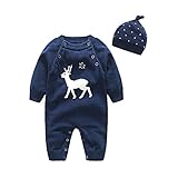 クリスマス衣装 エルフ ベビー(Fairy Baby)トナカイ柄ロンパース ベビー服秋冬 帽子付き 紺色66cm