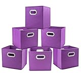 布ストレージビン、homyfort折りたたみ式バスケットキューブオーガナイザーコンテナDrawers withデュアルプラスチックハンドルのクローゼット、ベッドルーム、玩具、6パック、パープル