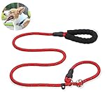 joonolu犬用リード リード 犬 ドッグ スリップリード【改良型】小型、中型、大型犬用リード 丸ロープ 訓練リード ロングリード 3M反射材料 しつけリード 引っ張り防止 絡みにくいのトレーニングリード ロック式360°回転できカラビナフック スポンジ取っ手 軽量で屋外の散歩や遊びに最適 犬用品(1.5m, レッド)