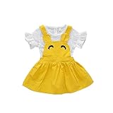 ベイビー服 女の子ワンピース Pojour 夏キッズ用かわいい笑顔ドレス 子供ギフト 通気 綿 黄色 100cm